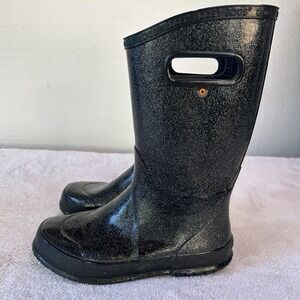Bogs Youth Classic High RainBoot Rubber Black  Glitter Youth Size 3 535459 TC-77